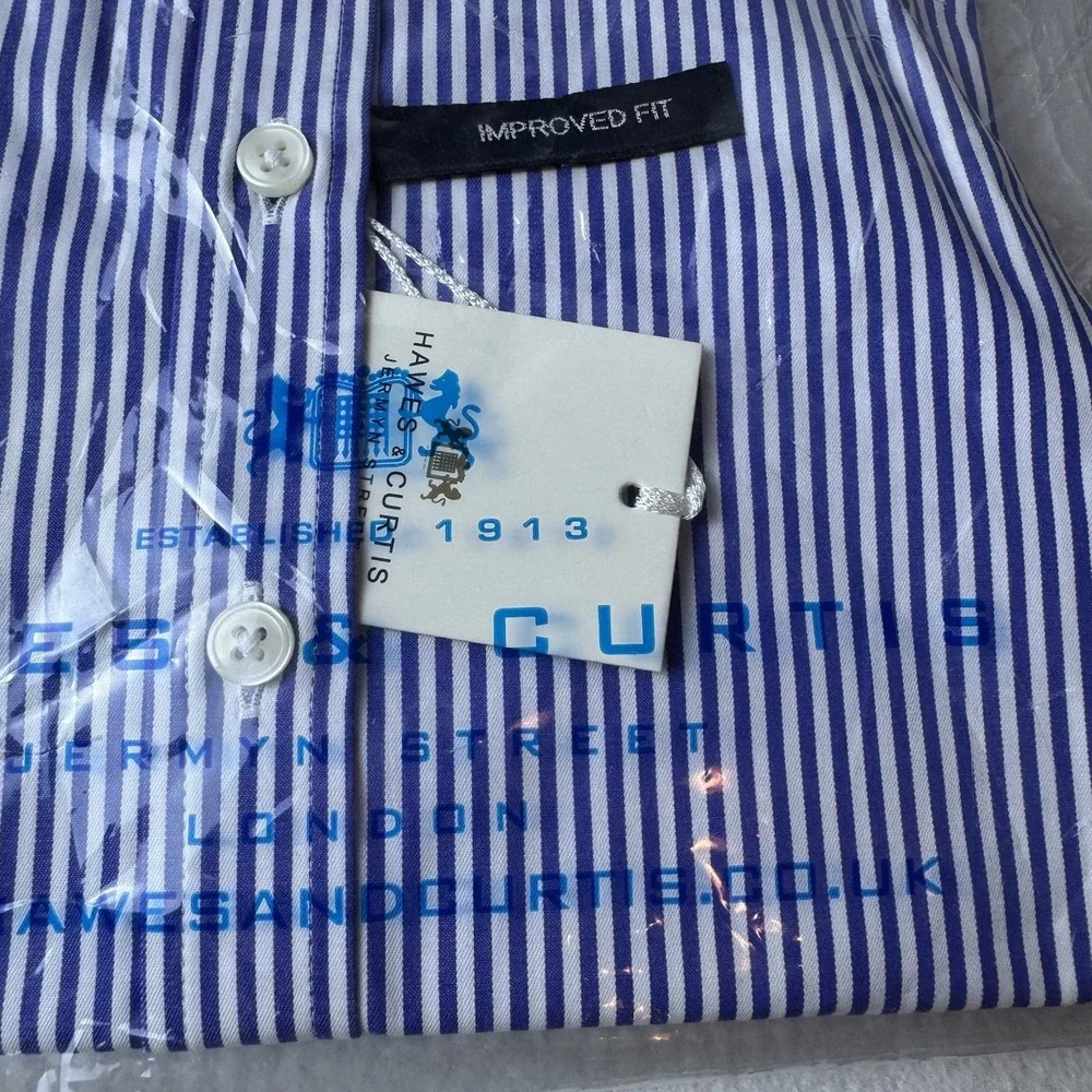 New Hawes & Curtis Woman's Semi Fitted Blue And White Striped Shirt UK 16 US 12